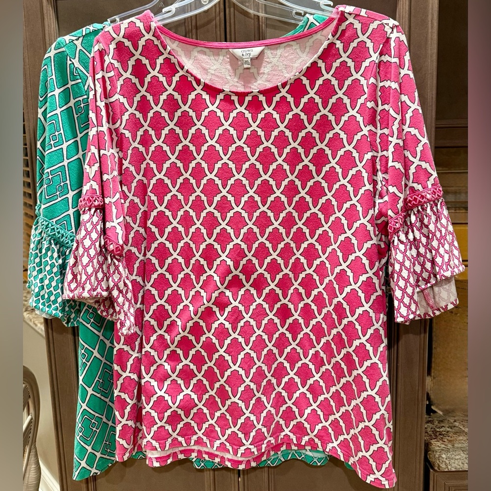Crown & Ivy Pink and Cream Lattice Blouse